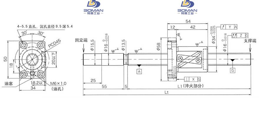 KURODA GG1616AS-BTLR-0600A 黑田精工丝杆底座安装图